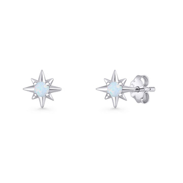 Round 5.4mm Star Stud Earring Lab Created White Opal 925 Sterling Silver Wholesale